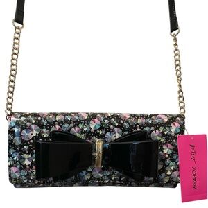 NWT Betsy Johnson Xolyla Bow Crossbody Purse Black Bow Multi Print Bag